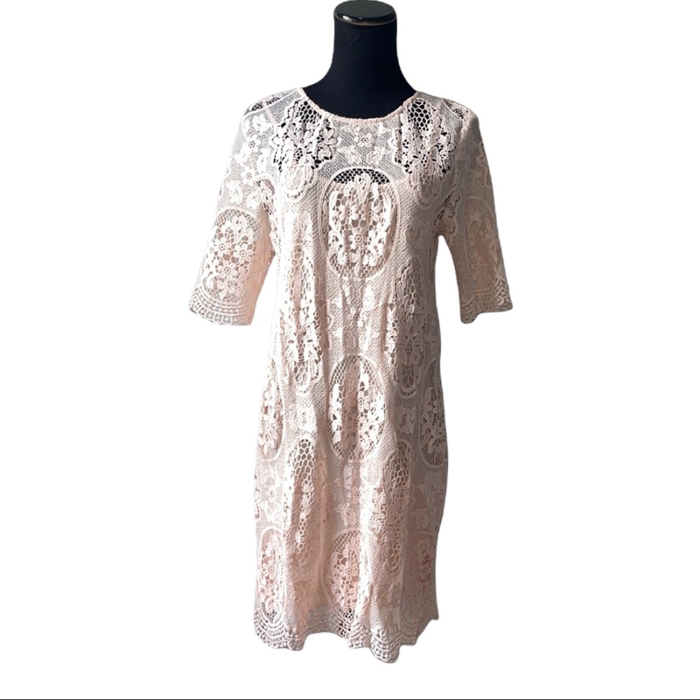 Zara pink lace midi dress